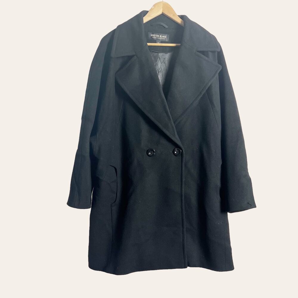 Vintage Kristen Blake Studio Collection Black Lambswool Classic Coat Size 1XL